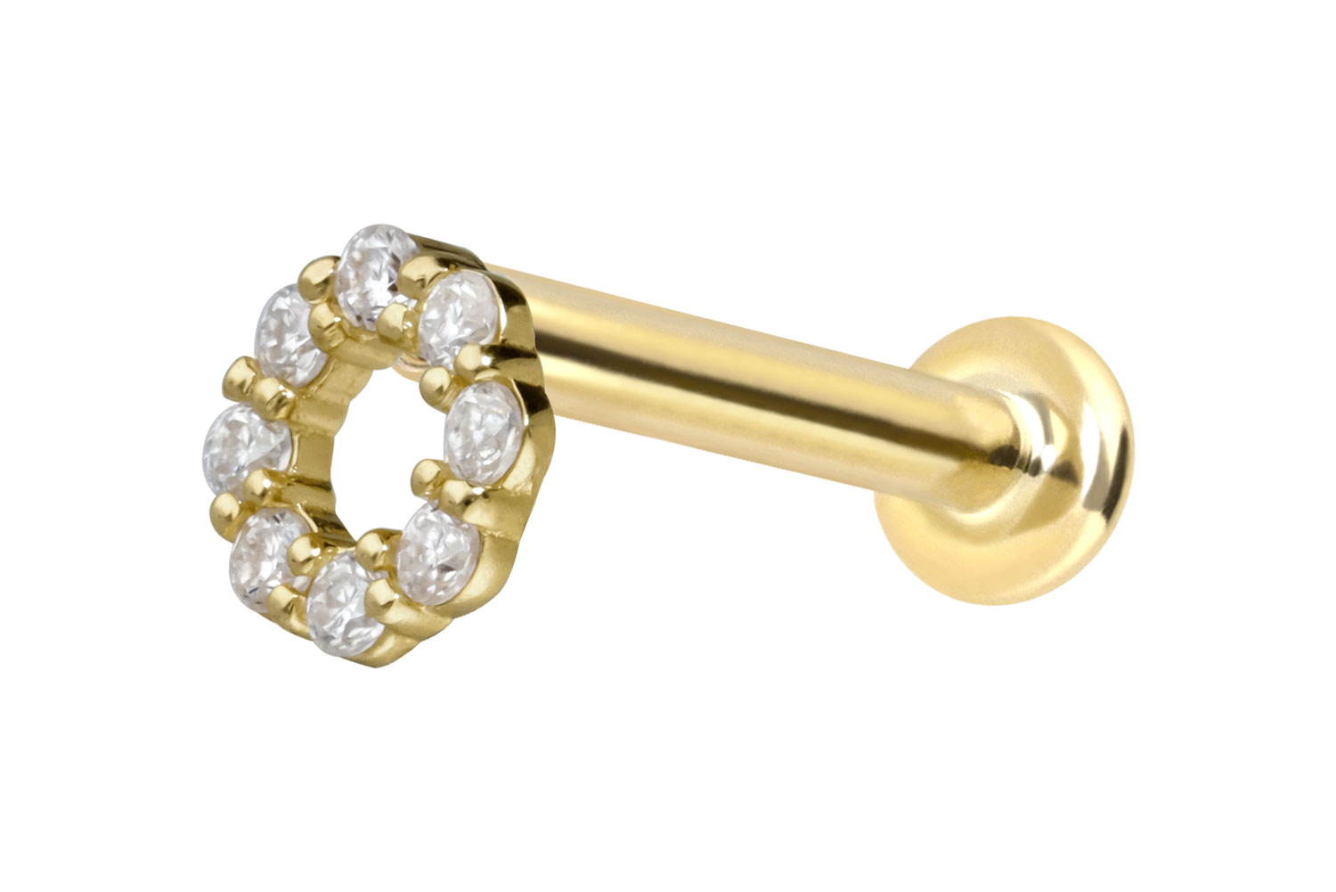 14 Karat Gold Labret Piercing mit Innengewinde MOISSANIT-KREIS